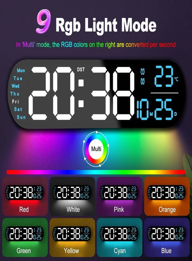 YUANRANER Plastic 13.7" Digital Wall Clock Large Display with Remote Control,Dual Alarm,Auto-Dimming,Big Digits, DST Clock for Bedroom Living Room Decor with 9 Adjustable Ambient Night Lights-Blue - Image 3